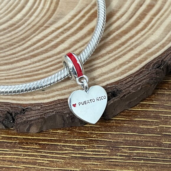 Pandora Puerto Rico Flag Heart Dangle Charm S925 Silver Jewelry- Gifts - Picture 3 of 4